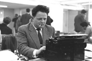 Israel journalist Tommy Lapid reporting from Adolf Eichman's trial, Jerusalem 1961 - sitting in press room with big typewriter,  National Photo Collection of Israel, Photography dept. Goverment Press Office (link), under the digital ID D407-070